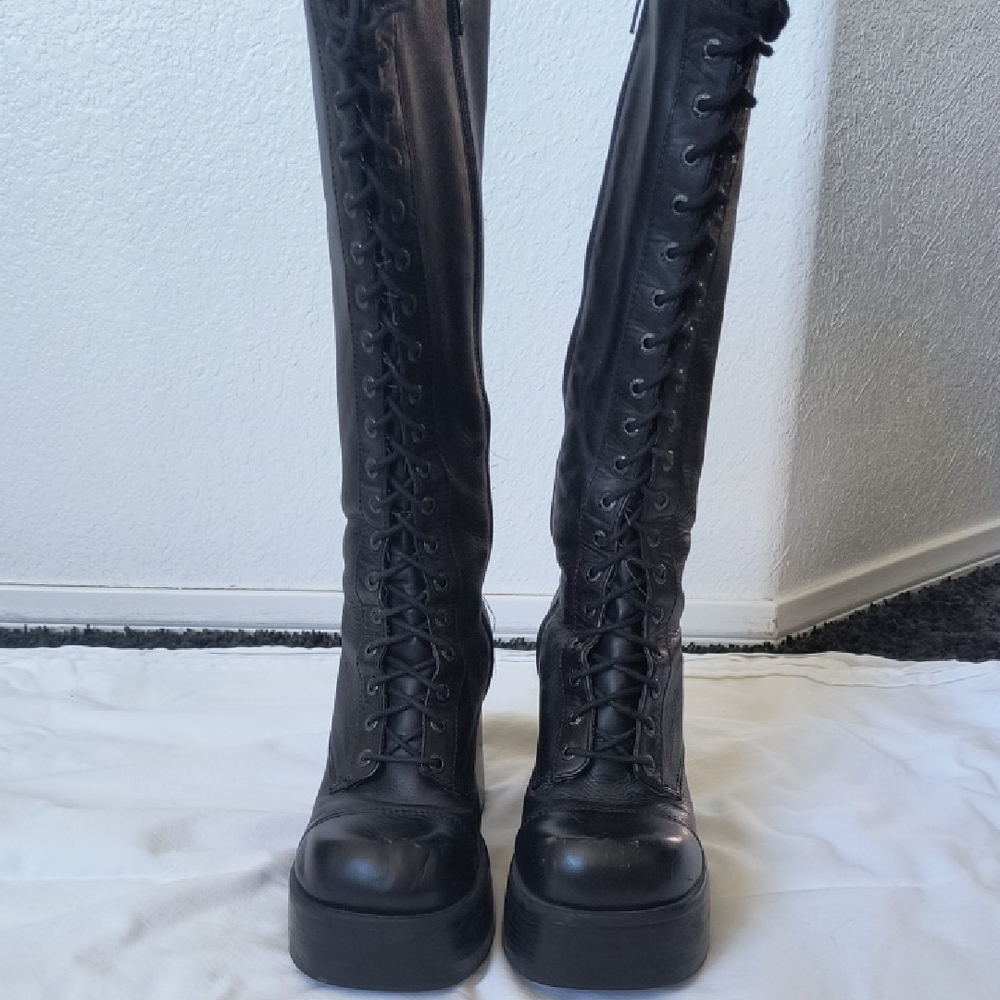 Candie's Black Lace-Up Knee-High Boots